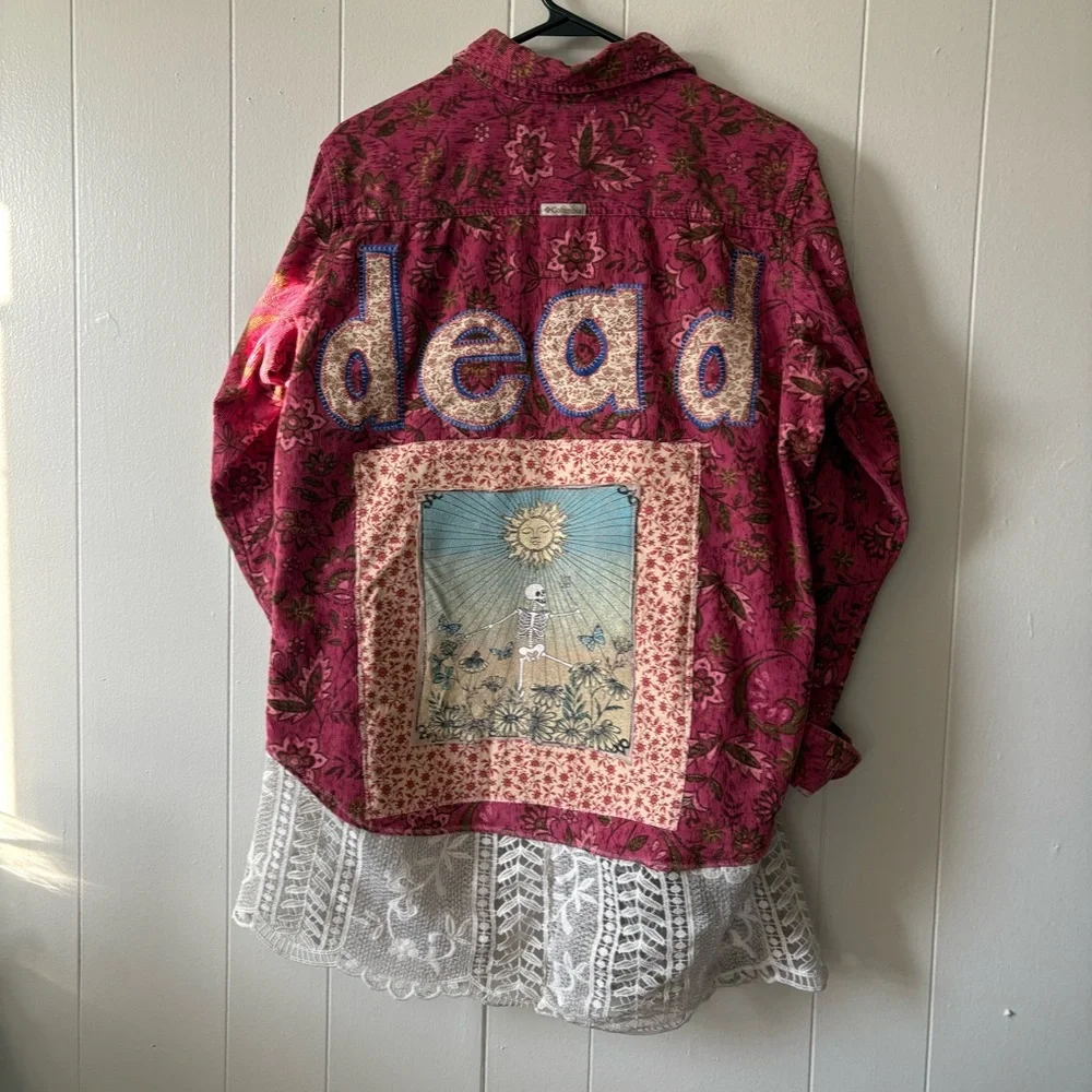 Grateful Dead Inspired Upcycled Button-down with Crochet Hem - Picture 10 of 11
